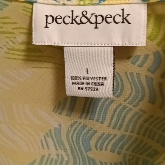 peck & peck green multi-colored sheer long sleeve flared hem blouse Size Large - Picture 1 of 3